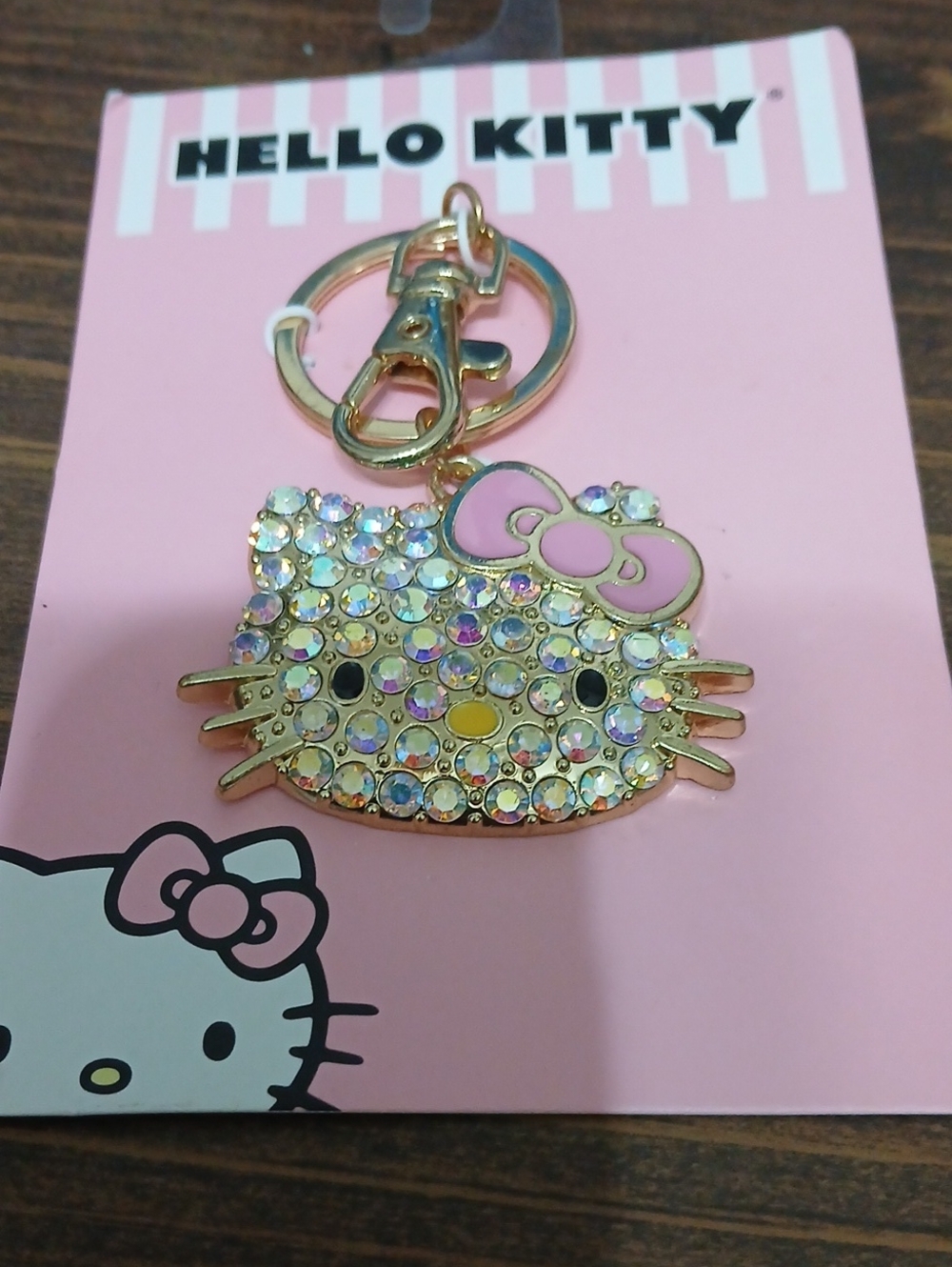 Hello Kitty Pink Bow Crystal Key & Card Holder with Gold Hardware